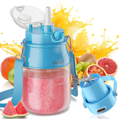 Portable Blender Personal Blender for Shakes and Smoothies with 27oz Cup Lid and Shoulder Strap Type-C USB Rechargeable Dishwasher Safe Parts BPA free Blue Juice for Gym/Travel/Kitchen